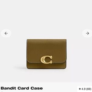 NWT: Coach Bandit Card Case in Muted Olive with Brass C Hardware
